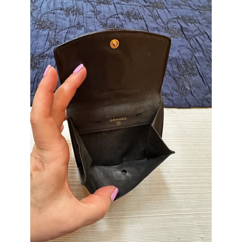 Chanel Black Caviar Leather Compact Wallet